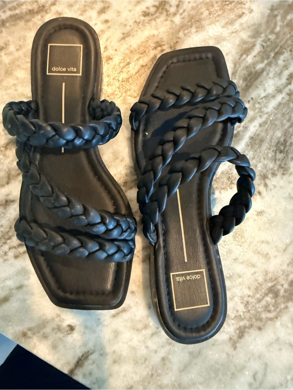 Dolce Vita Women's Black Braided Slide Sandals - Triple Strap